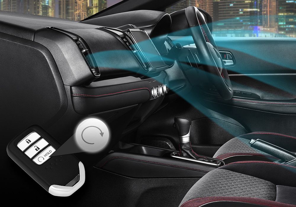 Remote Engine Start
Kunci Honda City Hatchback RS telah dilengkapi fitur Remote Engine Start, sehingga Anda dapat menyalakan mesin mobil dari kejauhan bahkan sebelum Anda memasuki mobil.

Dengan fitur tersebut, mesin mobil yang menyala juga akan mengaktifkan fitur Air Conditioner (Apabila Anda sebelumnya meninggalkan mobil dalam kondisi tombol A/C menyala), sehingga Anda dapat memasuki mobil dengan kondisi kabin yang sejuk.